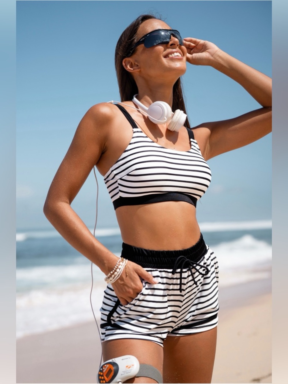 Cupshe Striped Scoop Neck Bikini Bralette & Boy Shorts Set Women's Size SM